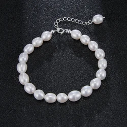 Natural Freshwater Pearls 7-8mm Water Droplet Shaped with Screw Thread 925 Silver Pearl Bracelet Fashion Jewelry Gifts for Women