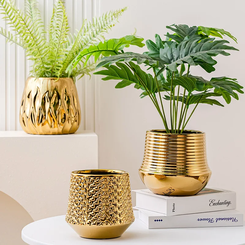 Money Tree Flower Pot Ceramic High-end Large Green Plant Potted Plant Indoor Cross-border Desktop