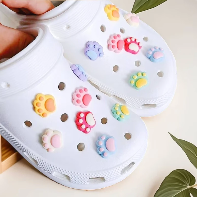 DIY Cute Cat's Paw Resin Shoe Charms Accessories for Clogs Slipper Sandals Garden Shoe Decoration Shoe Buckle Pins Girls Gifts