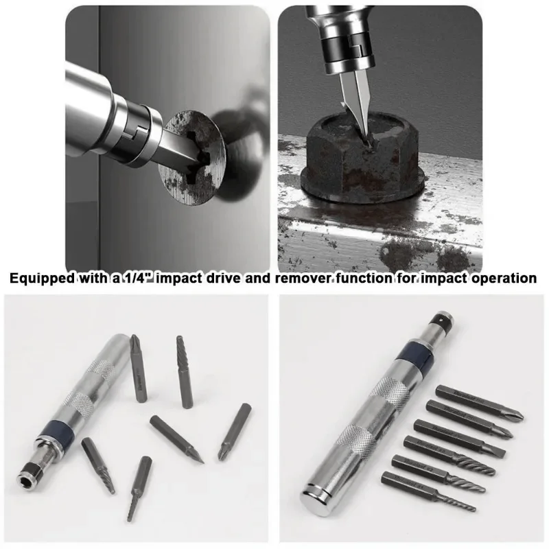 6in1 1/4 inch Impact Screwdriver Impact Drive Rusted Stuck Broken Fasteners Remover Screwdriver Set with Complete Specifications