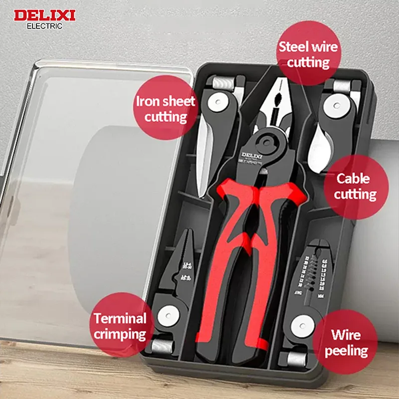 

DELIXI ELECTRIC 5-in-1 Multifunctional Pliers Set,Interchangeable Plier Heads ，Wire pliers Stripper Cable Clamp Crimping Pliers