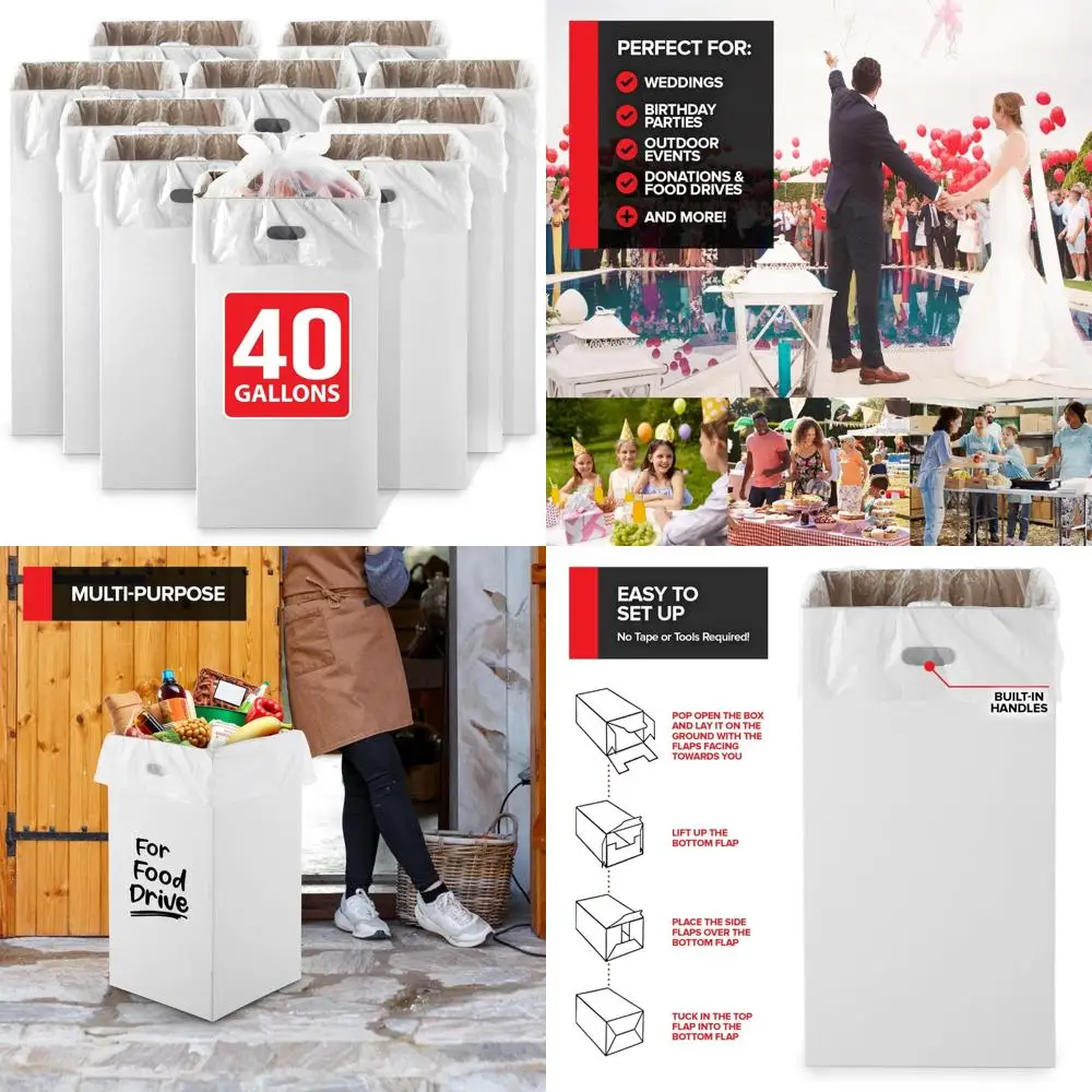 

Large 40 Gallon Disposable Cardboard Trash Bins - 10 Pack for Events, Parties, and Weddings, Ideal for Waste Management Solution