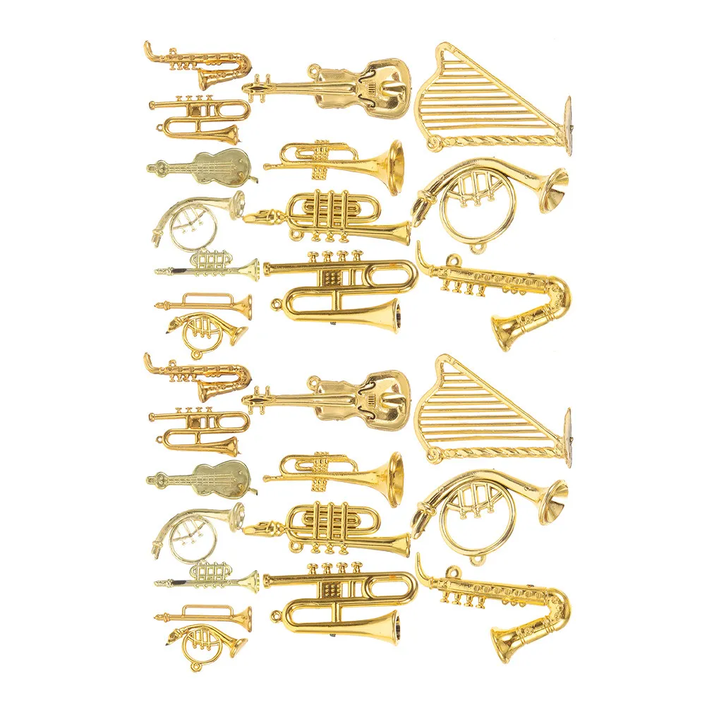 28Pcs Miniature Musical Instrument Decor Small Vibrant Non Fade Tiny Trumpet Violin Flute for Holiday Tree DIY Craft Ornament