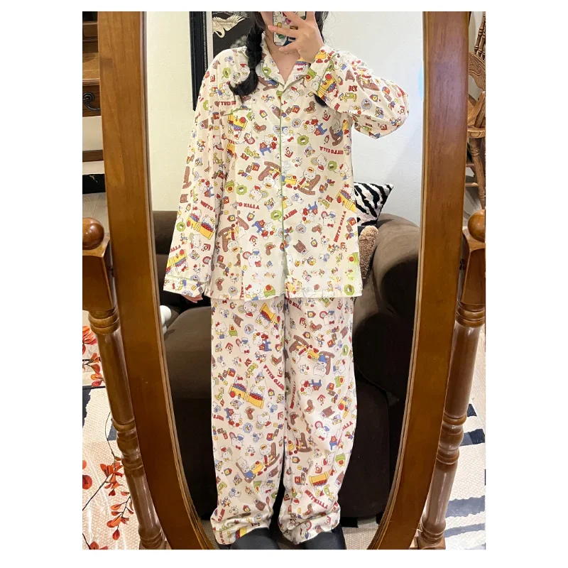 Sanrio new Hello Kitty silk pajamas female cute cartoon comfortable cool breathable light home women\'s pajamas three-piece set