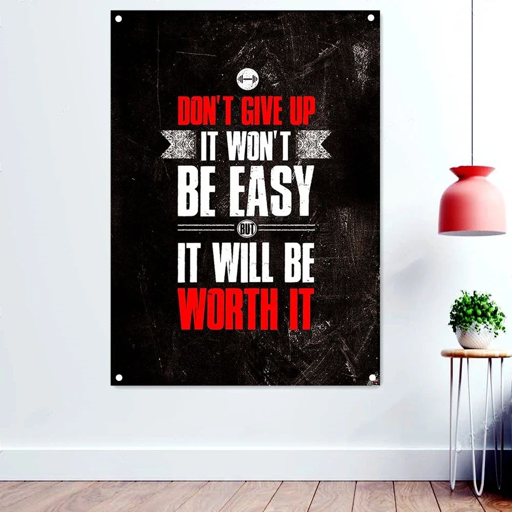 

"DON'T GIE UP, WORTH IT" Fitness Workout Motivational Poster Wallpaper Hanging Paintings Yoga Bodybuilding Flag Banner Gym Decor