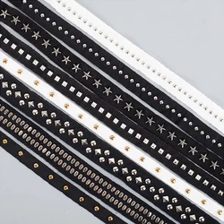 Black White Cotton Braided Lace Band Copper Rivet Bead Lace Ribbon Fabric DIY Jeans Belt Collar Decor Sewing Garment Accessories