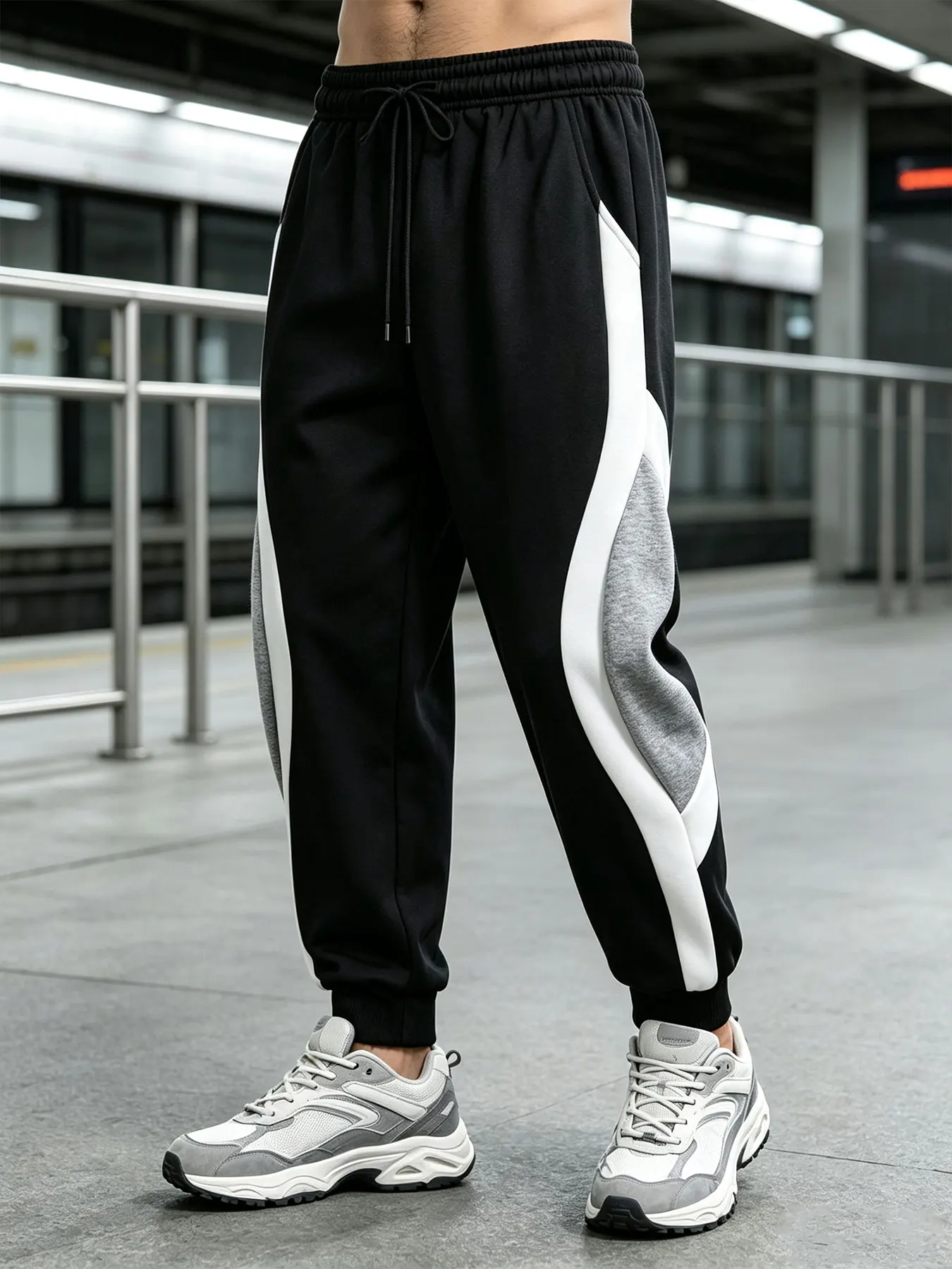 Men's Color Block Athletic Sweatpants Elastic Waist Jogger Pants for Outdoor Sports Fitness All Seasons Wearable