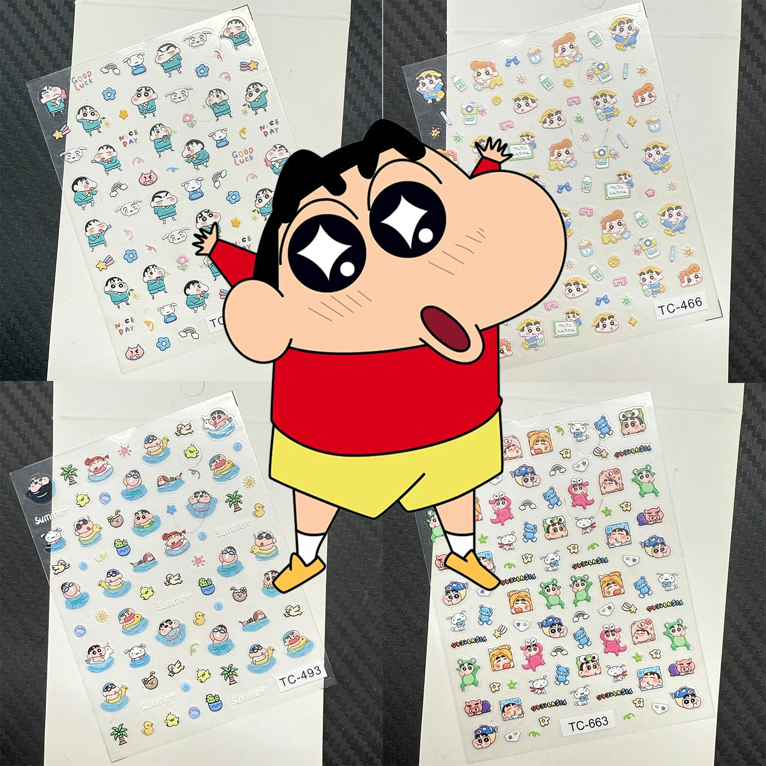 1PCS Embossed 5D Kindergarten Uniform Crayon Shin-chan Nail Stickers Toru Kazama Nail Art Accessories Commuting Style Nail Parts