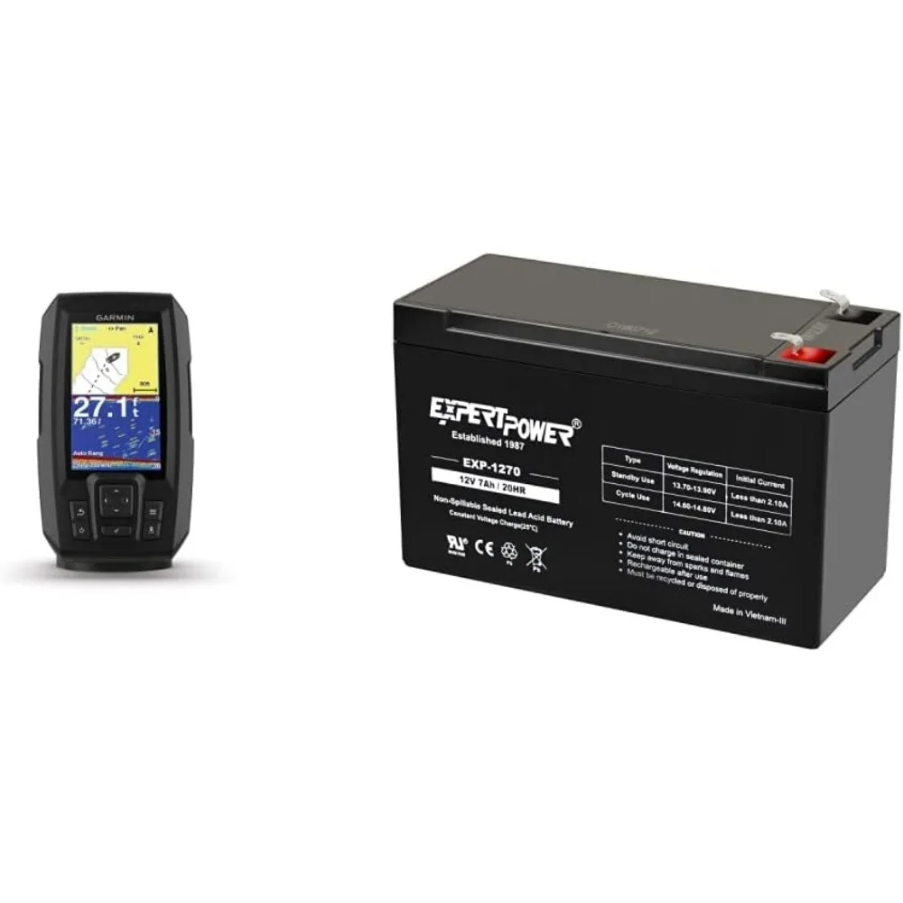 جهاز Garmin Striker Plus 4 Fish Finder مع محول طاقة مزدوج الشعاع
