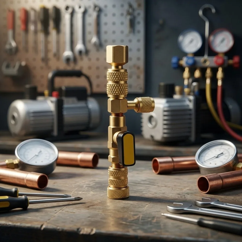 Brass Valve Core Remover Kit for R410a For R32 HVAC Systems with Adapter Supporting 1/4 inch to 5/16 inch For SAE Ports