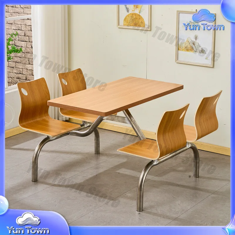 Stainless Steel Integrated Dining Tables and Chairs for Employee Canteens Schools Companies and Factory Canteens