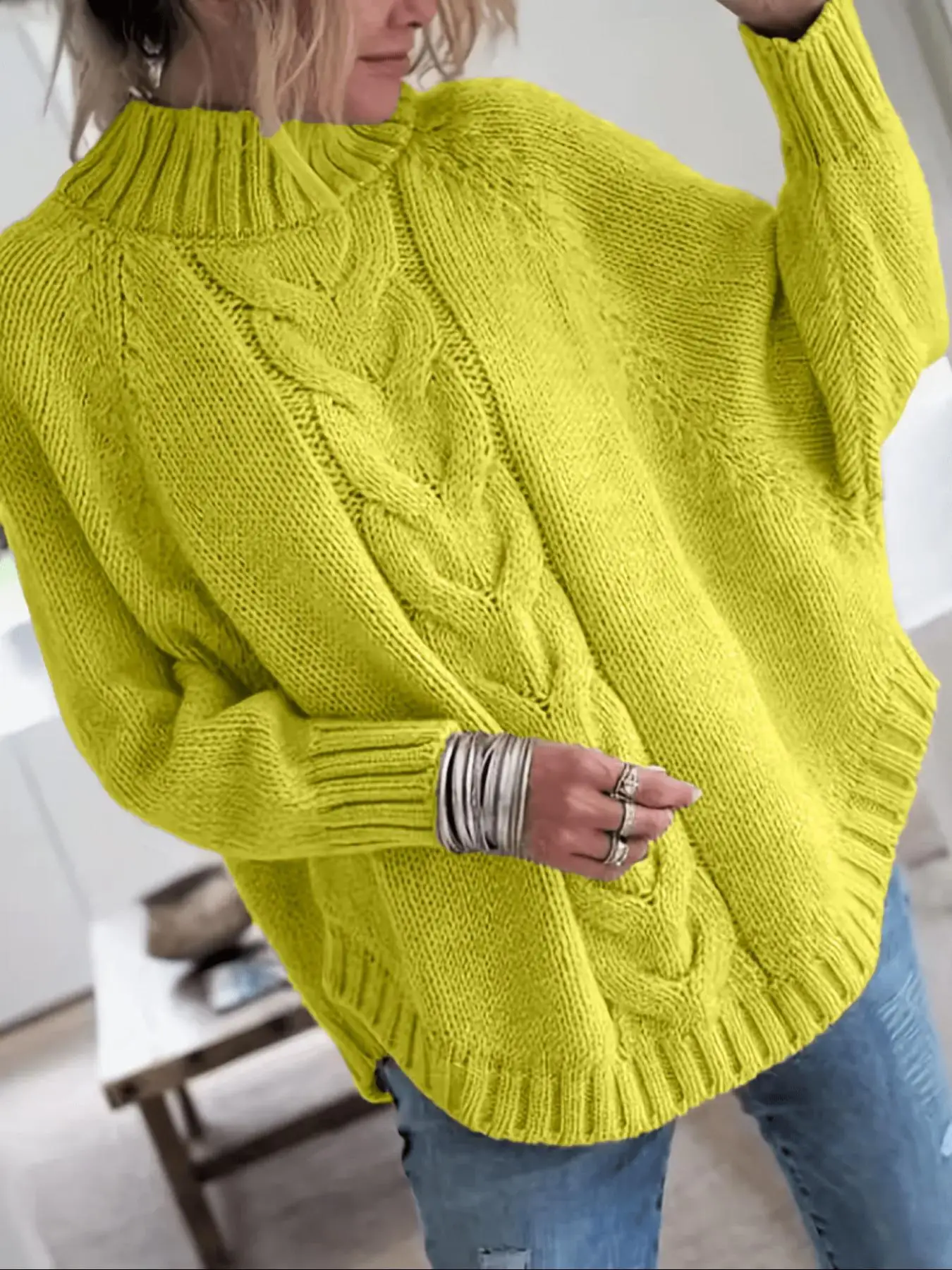 Damen Übergröße Lässiger Pullover mit Fledermausärmeln (Herbst/Winter) – Detail 13