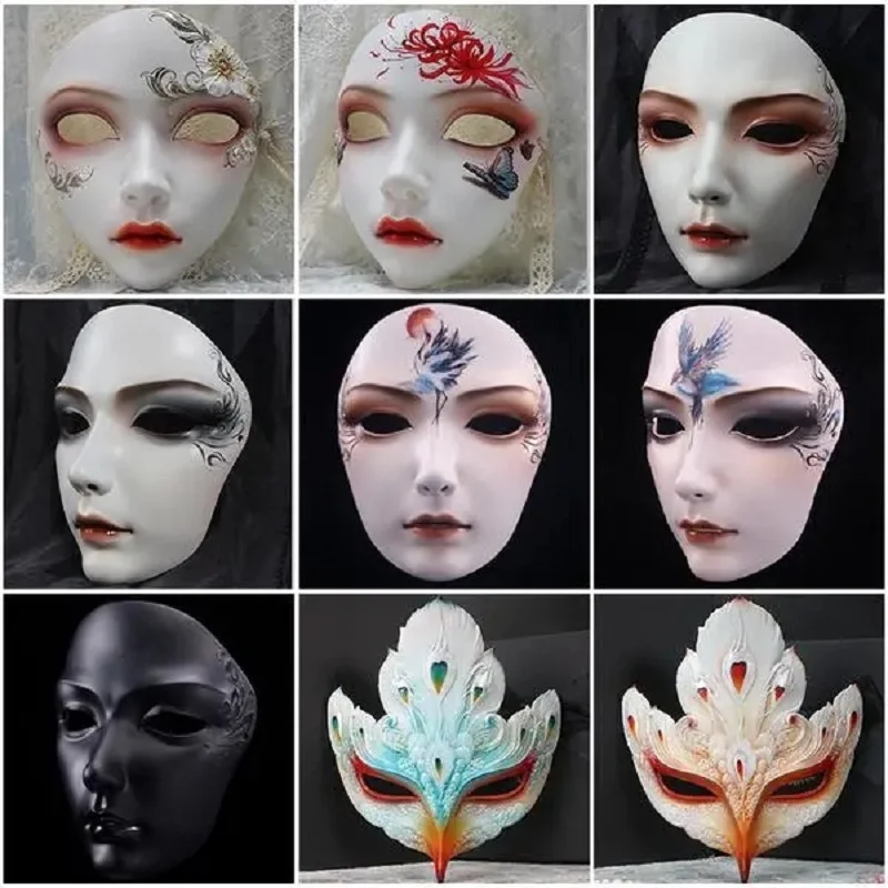 Chinese style original hand-painted antique full-face mask online celebrity Hanfu mask party ball mysterious dress