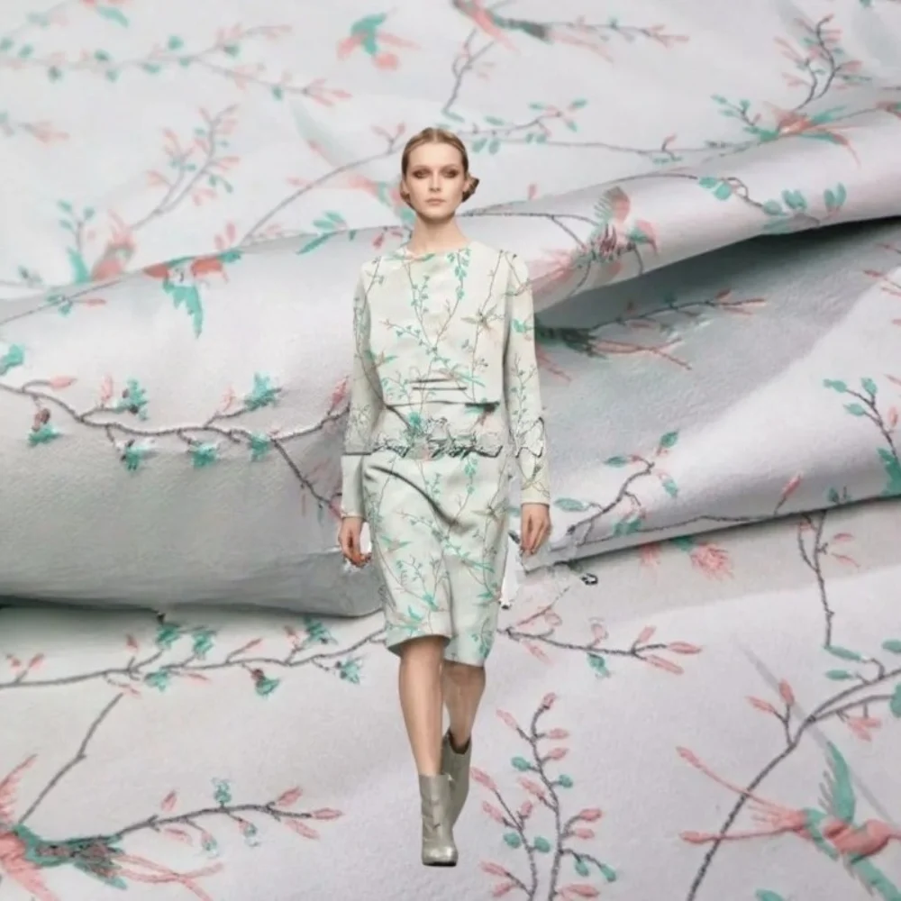 

Yarn Dyed Brocade Jacquard Fabric Flower Bird Dress Suit Coat Clothing European Brand Fashion Design Material Cloth Per Meter