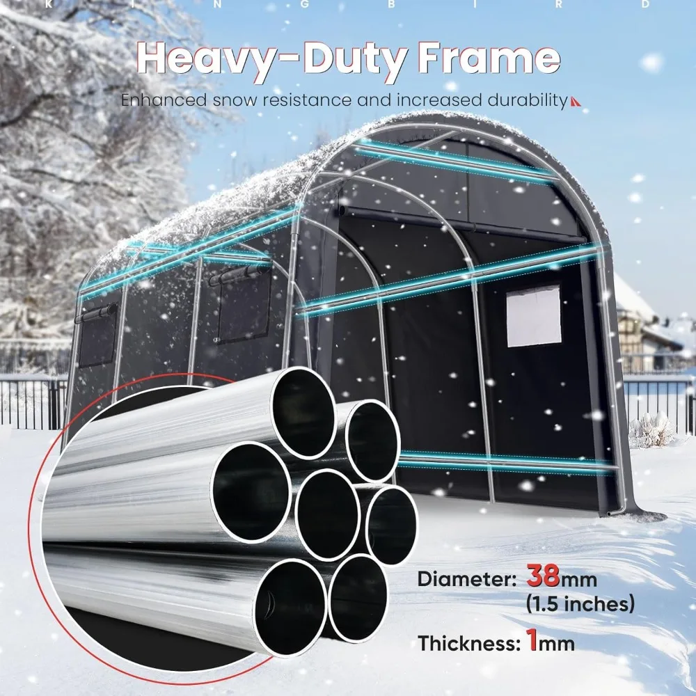 10' x 15' Heavy Duty Round Style Carport with Roll-up Ventilated Windows Car Tent Carport Tent Outdoor Instant Garage Car