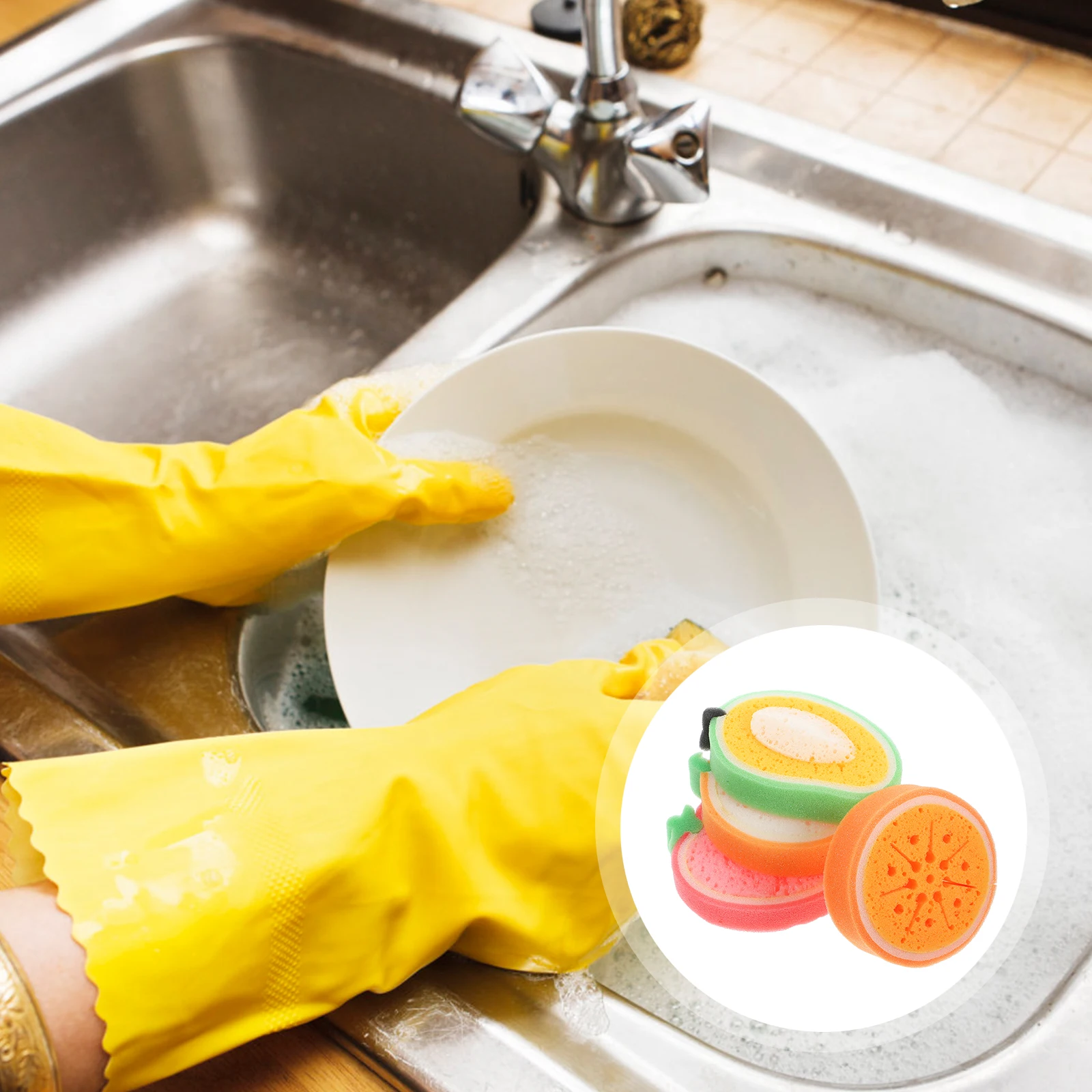 

4Pcs Creative Scrub Sponge Thickened Material Cartoon Fruit Design Household Dish Wok Cleaning Sponge Multi-Function