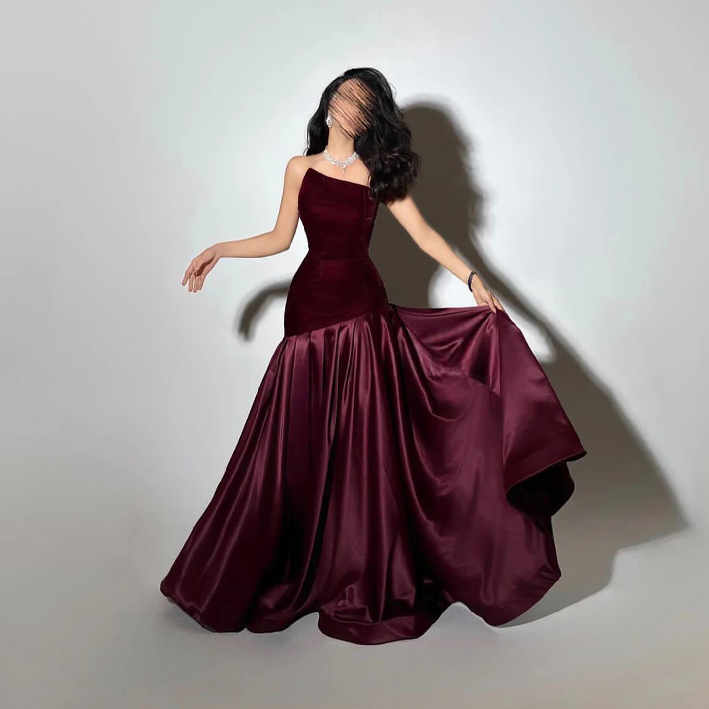 Sharon Said Dubai Burgundy Strapless Evening Dress with A-Line Elegant for Women Wedding Party Gown SF495 Customized