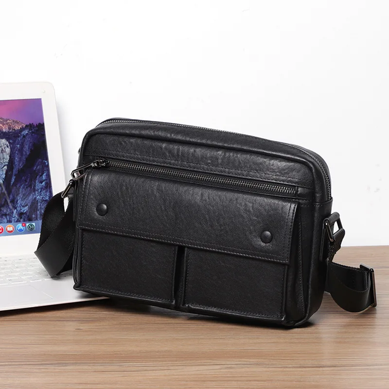 Men's crossbody genuine leather messenger bag, casual top layer cowhide large-capacity single-shoulder bag