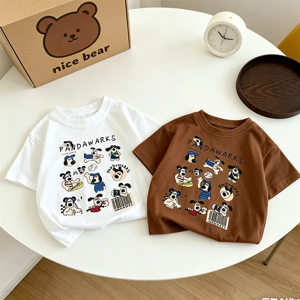Full Print Tshirt Boys Child Short-sleeved Tops 2026 Summer Clothes Round Neck T Shirt Fashion Casual Wear Toddler Cute Tees