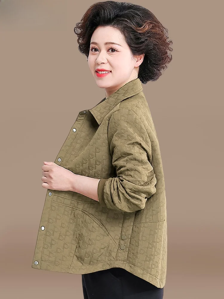 

Sli ort Sve Jaet for Middle-Aged Women Spring Faion Outerwear Large Size Top Korean Sle Loose Fit Cardigan