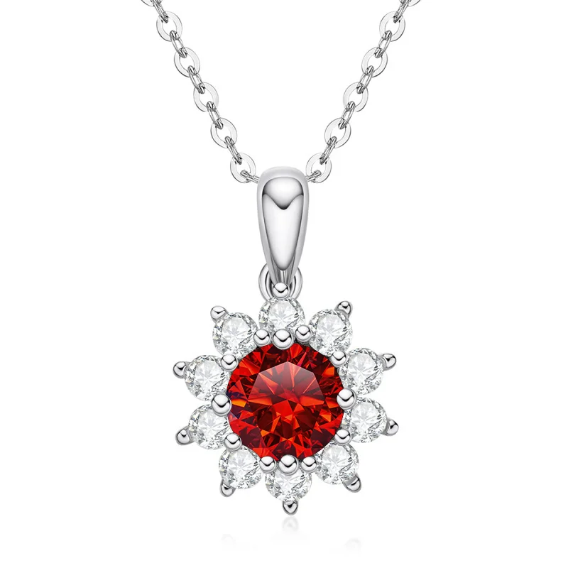 Butterflykiss 1Carat Sunflower Brilliant Cut D Color Moissanite Pendant Necklace For Women Silver 925 Jewelry Diamond Test Past