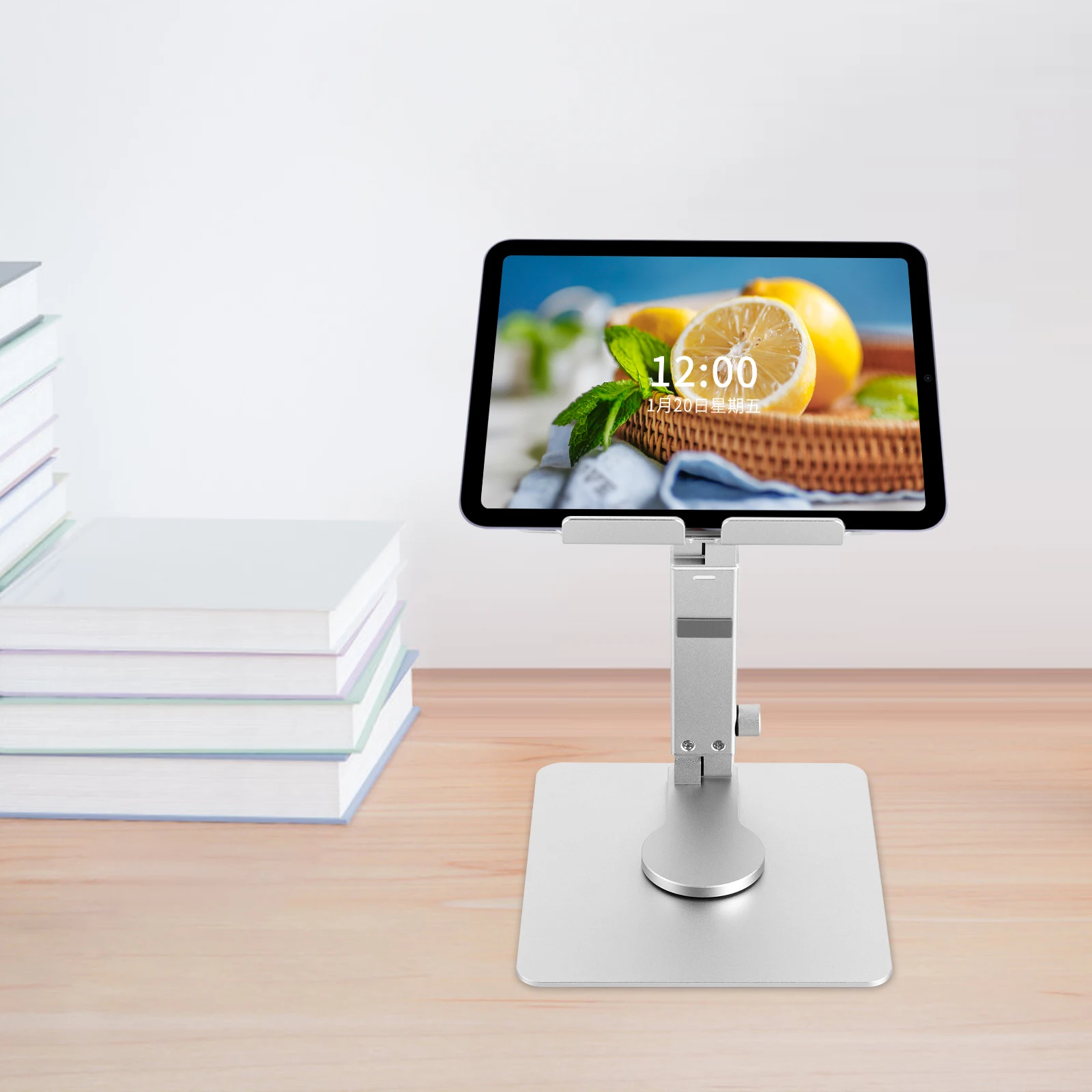 Tablet Stand with 360 Rotating Foot Height Adjustable Aluminum Tablet Holder for Desk Foldable Portable