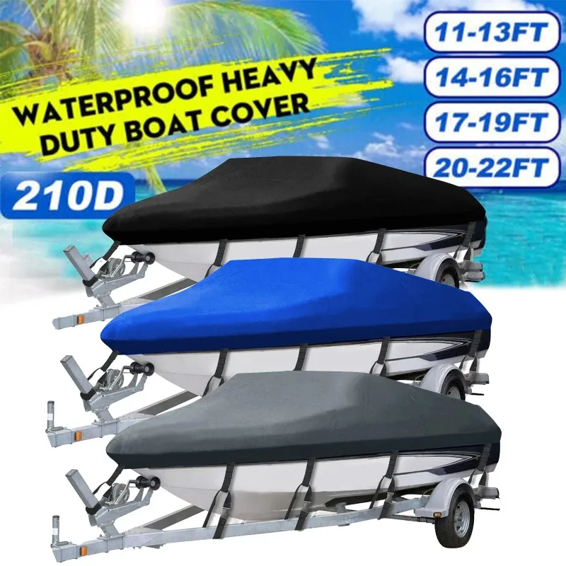 420D Heavy Duty V-Hull Fishing Ski Yacht Boat Cover for 11-13' 14-16' 17-19' 20-22'  Waterproof Marine Canvas Boat Accessories