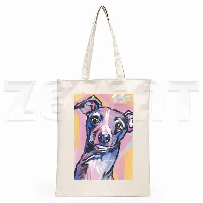 Greyhound Dog Fashion Canvas Bag Women Girls Simple Large Capacity Storage Handbag Shoulder Bag Tote Reusable Student Bookbag