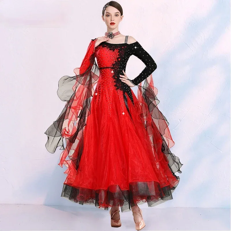 

Waltz Tango Modern Dance Performance Costumes Female Ballroom National Standard Dance Foxtro Sequins Competition Dance Wear