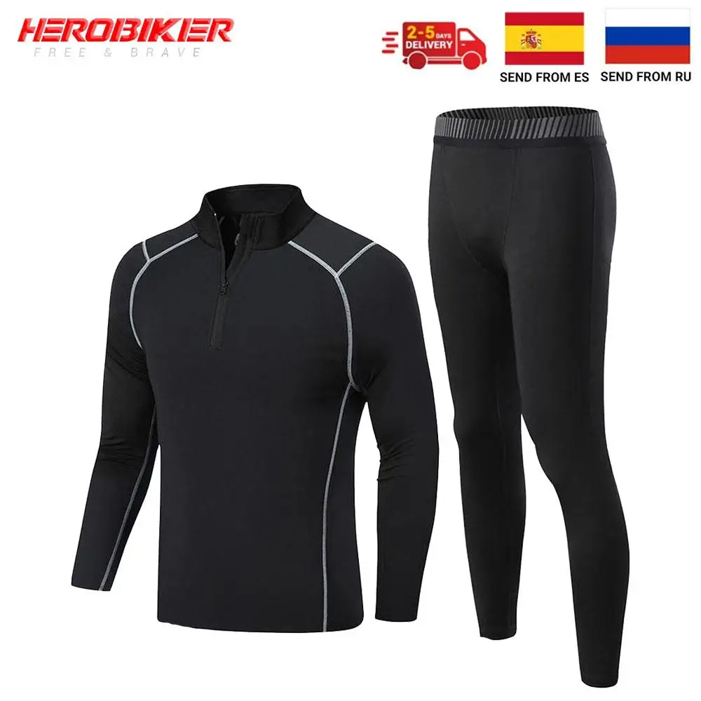 

Motorcycle Thermal Underwear Set Fleece Lined Motorbike Skiing Base Layer Tight Long Johns Shirts & Tops Bottom Suit Winter Warm