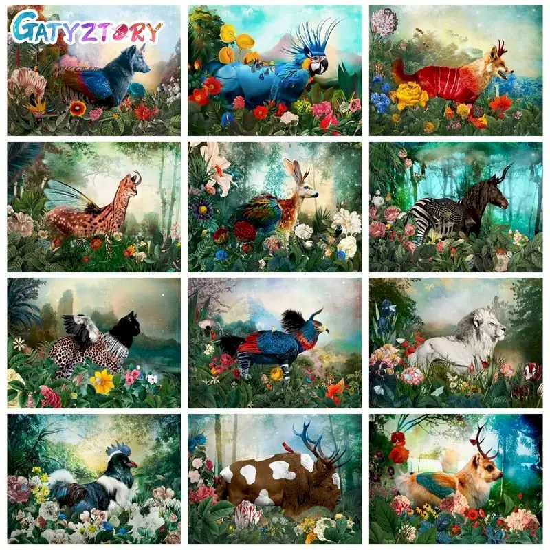 

GATYZTORY Frame Floral Animals DIY Painting By Numbers Acrylic Wall Art Picture Hand Painted Oil Painting Unique Gift 40x50cm