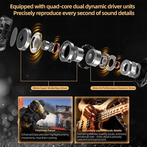 Imagen 2 del producto Auriculares KZ Duet Quad Core con controladores dinámicos duales, intrauditivos con cable para música, juegos, auriculares estéreo de calidad de sonido HiFi