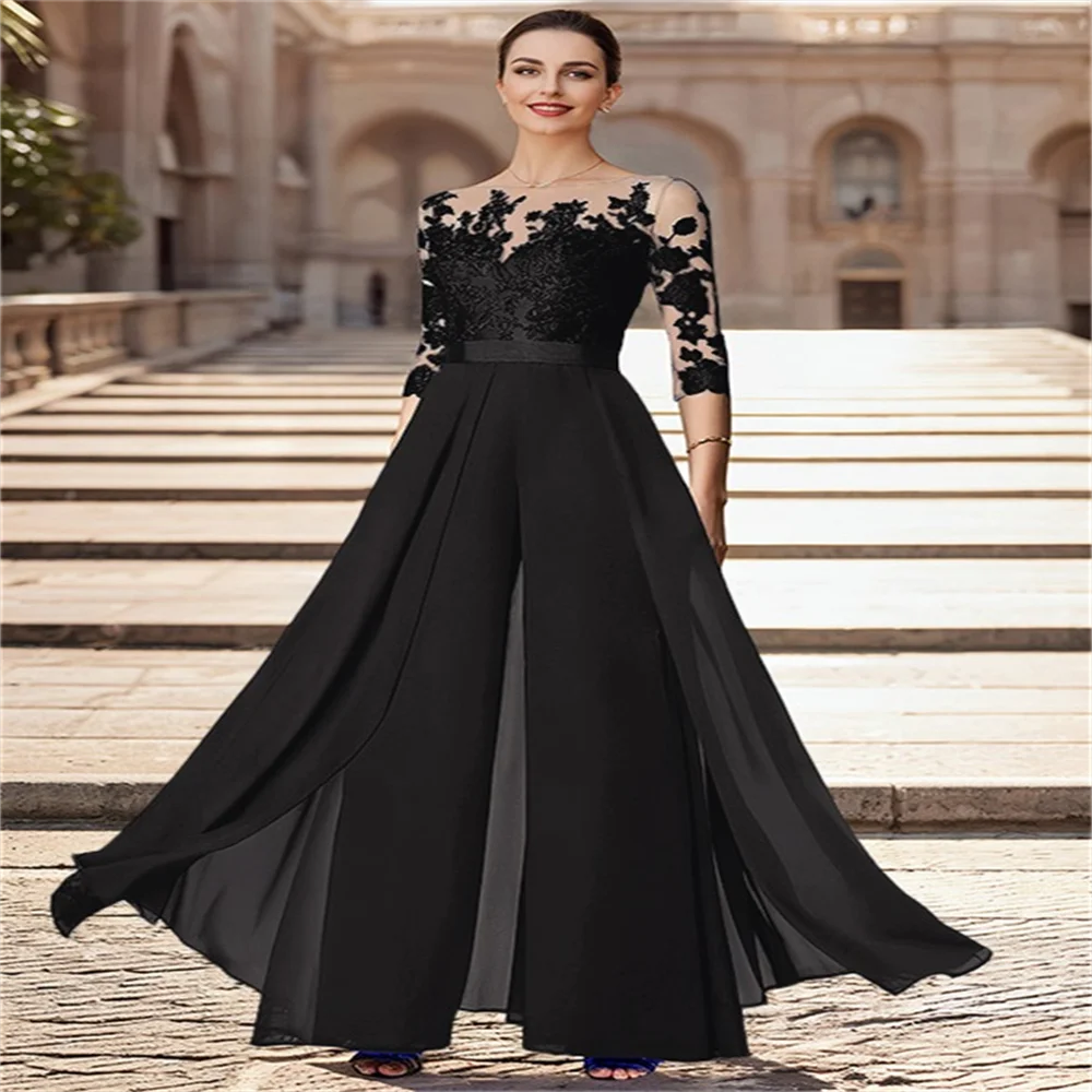 Chiffon Pants Lace Evening Dress Hafl Sleeve Mother of The Bridal Dress Noche High Quality Formal Prom Gown Party Dresses