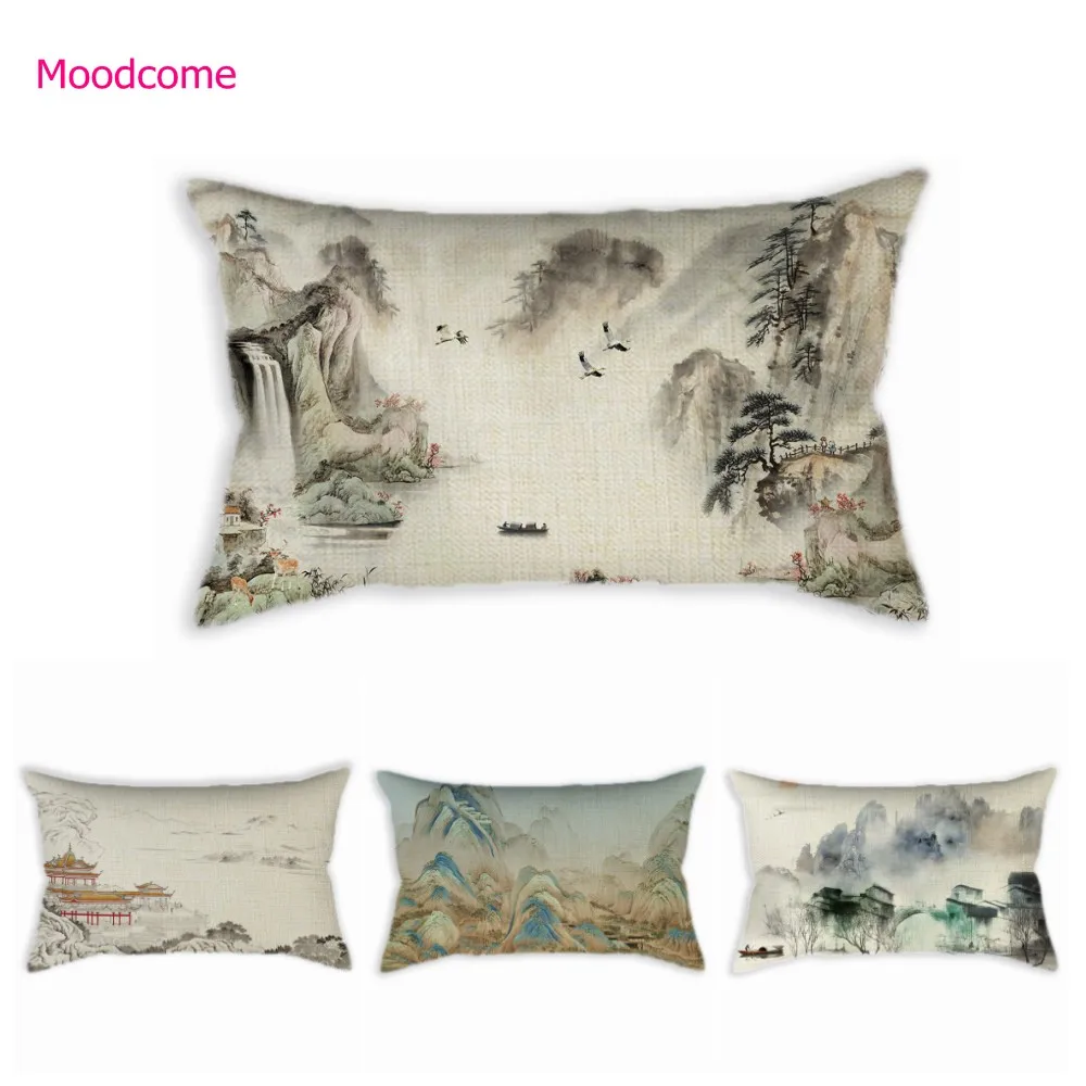 Vintage Katsushika Hokusai 36 Views Mount Fuji Great Wave Ukiyoe Japanese Art Cotton Linen Rectangle Waist Pillow Cushion Cover