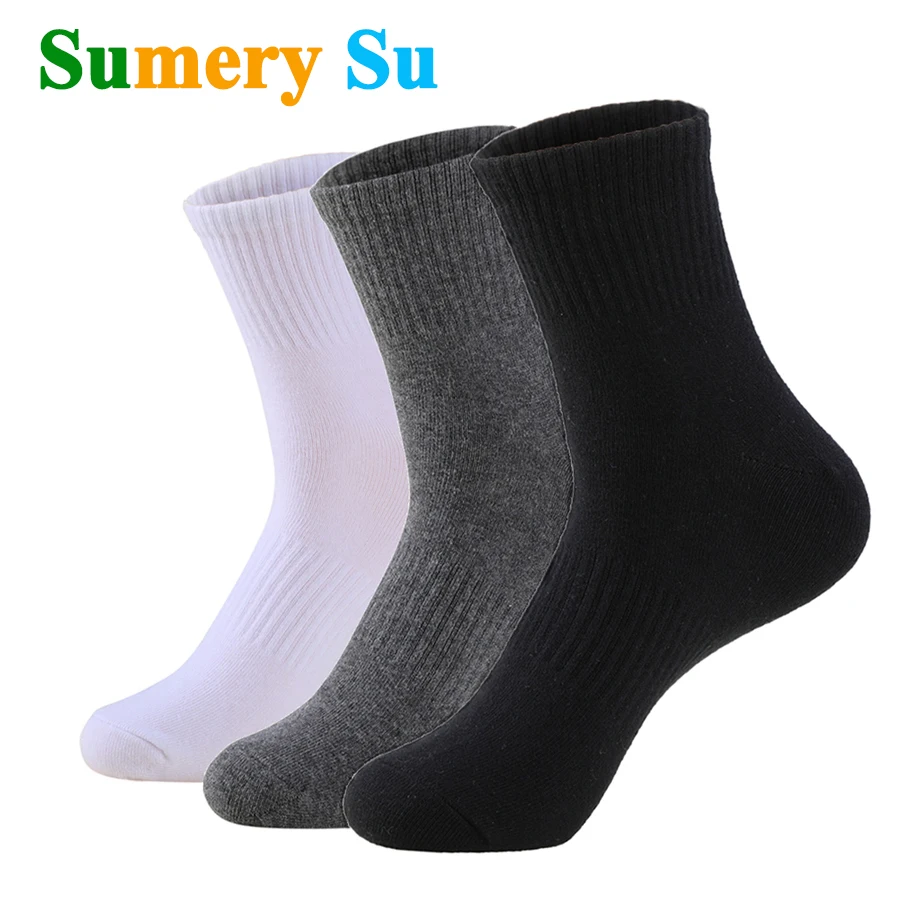 5 Pairs/Lot Running Socks Men Casual Daily Wearing Thick Cotton Solid Compression Outdoor Climbing High Long Dress Male Gift