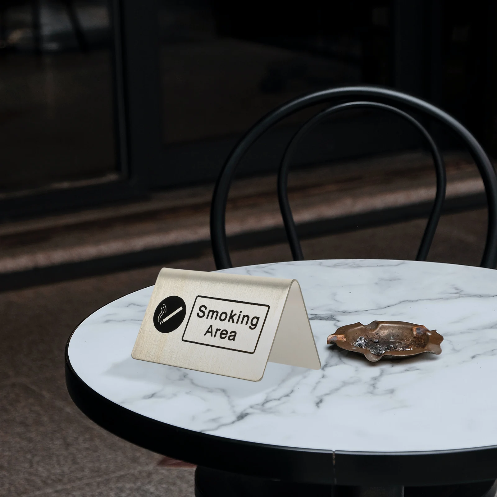 Stainless Steel Smoking Area Board Indoor Table Sign Non-Rust Sturdy Public Place Indicator Stackable Design For Home