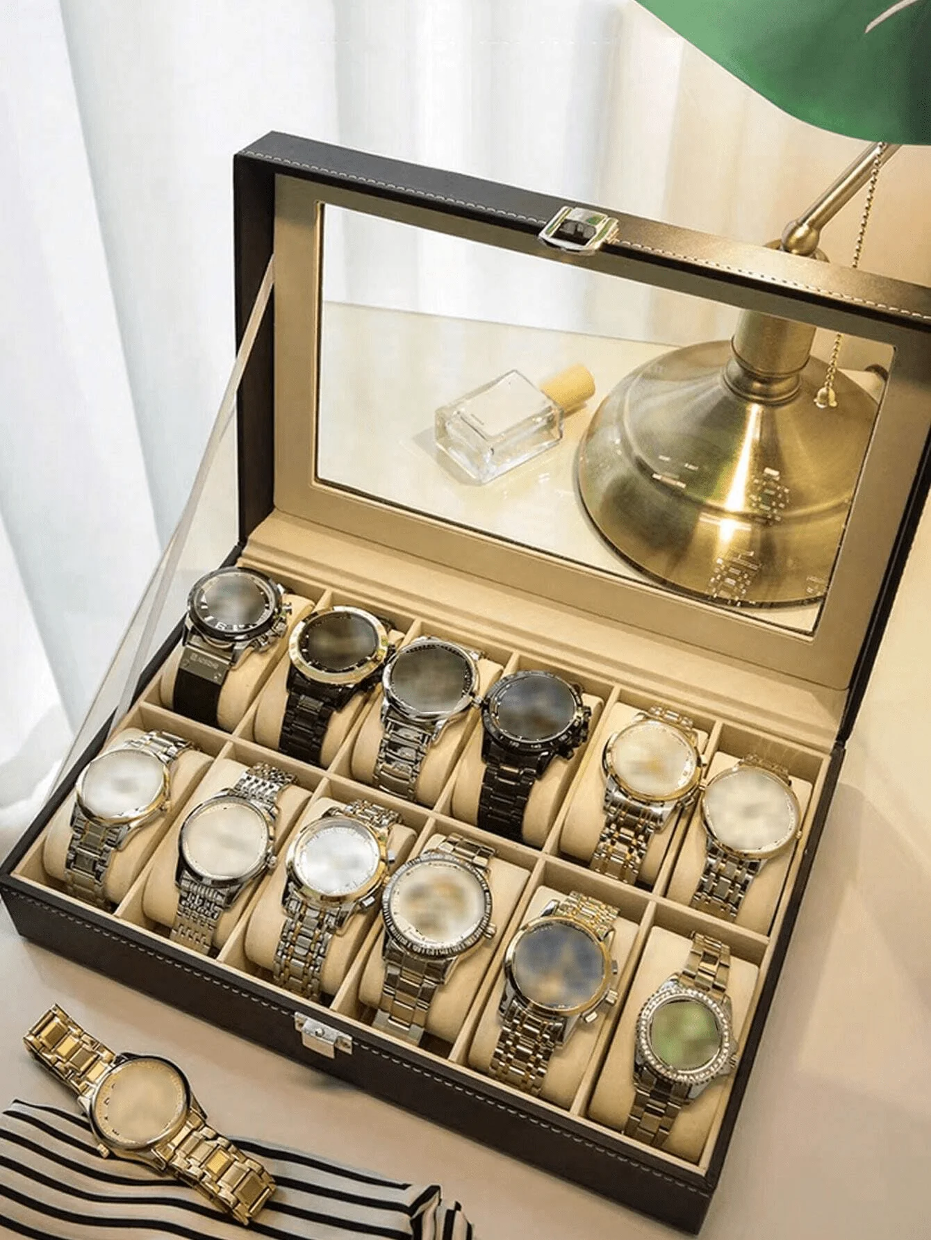 

1pc Big Capacity Leather Watch Box, Jewelry Organizer Display Case,Watch Organizer Box For Men & Women Organizer Storage Box Travel