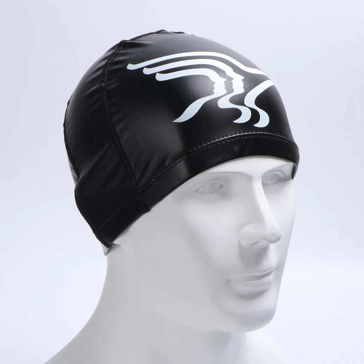 

Waterproof PU Swimming Cap Black Elastic Ear Cover Sun Protection Swim Hat Lightweight Comfortable for Women Girls Swim