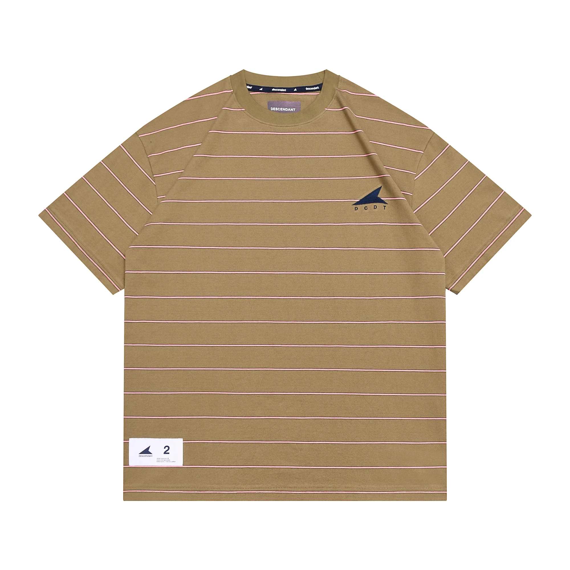 DESCENDANT Men's Striped Embroidered T-Shirt Japanese Streetwear Heavyweight Oversized Short Sleeve Crew  Loose Fit Casual Tee