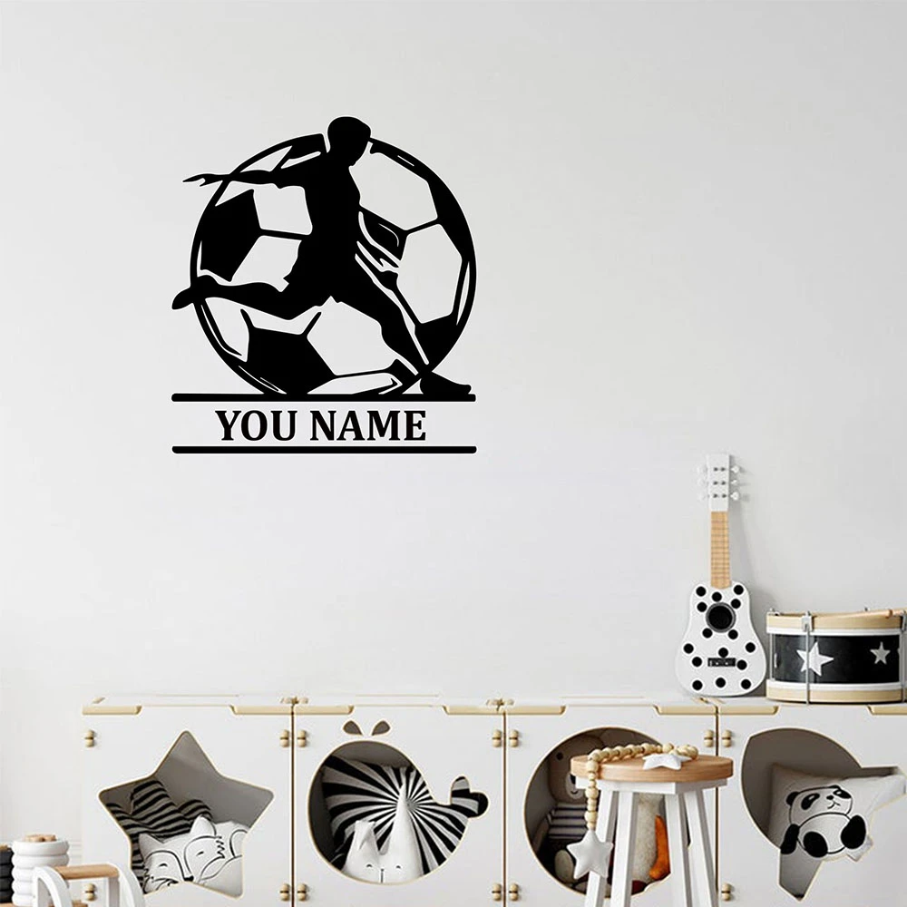 1PC Autocollant mural PVC personnalisé avec texte sur le thème du football, décoration intérieure, art mural pour salle d'étude