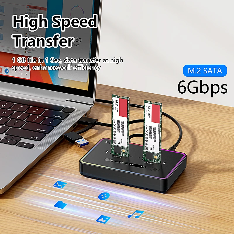 Blueendless Offline Clone Dual M.2 NGFF SATA SSD Case SSD Docking Station USB C 2 Bay SATA SSD Enclosure for 2230 2242 2260 2280 view 3