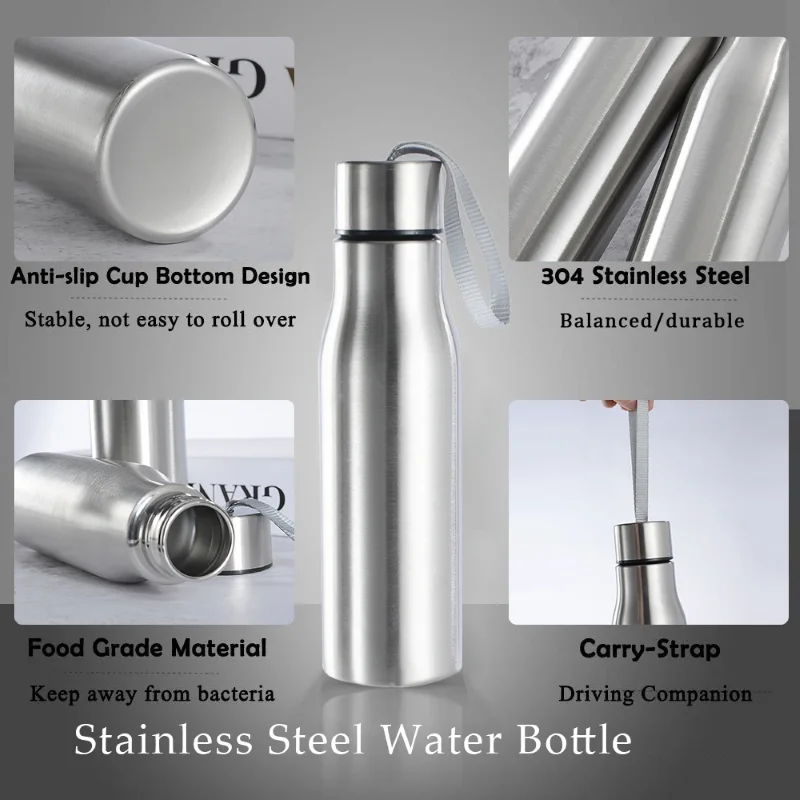 500ml/750ml large capacity stainless steel water cup outdoor travel water bottle metal thermos cup with carrying rope