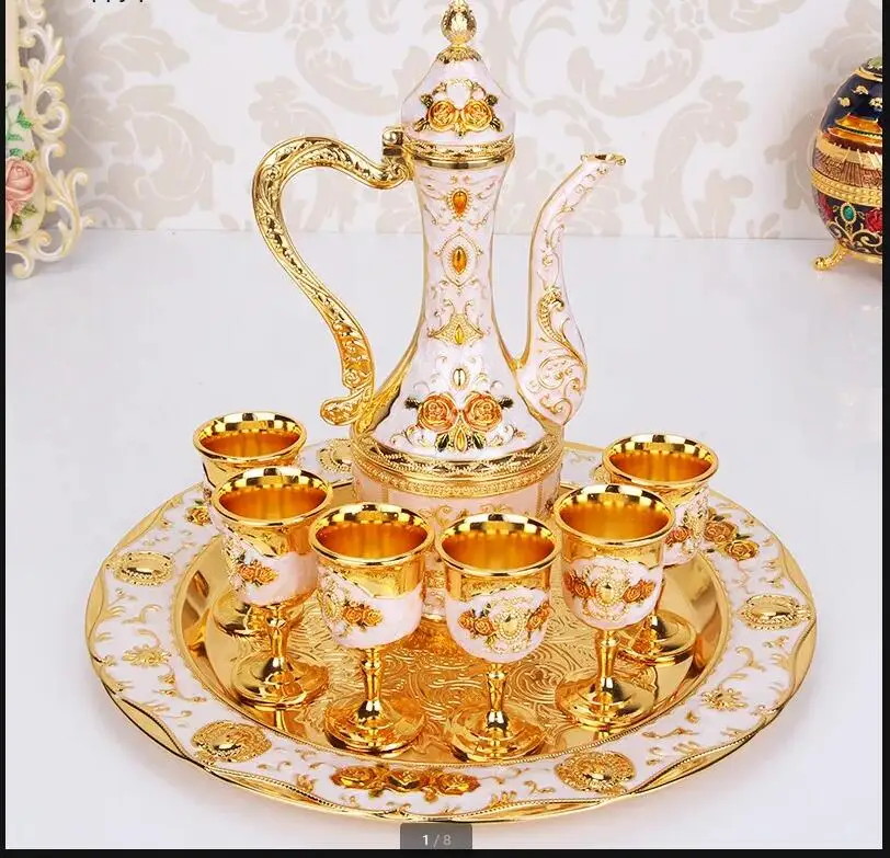 

Style Wine Set Metal Hip Flask Glass 8-piece Wedding Drinkware Shot Glasses Sets Exquisite Gift