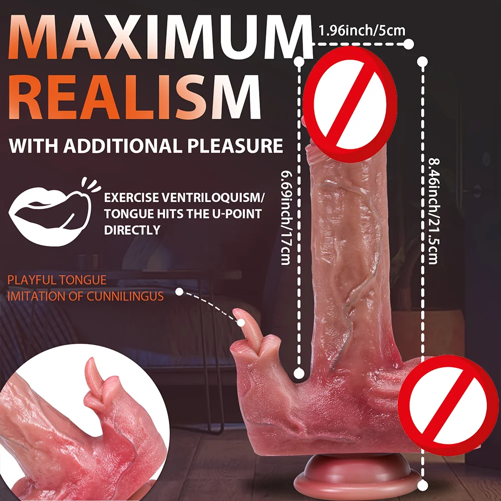 Realistic Thrust Dildo Tongue Licking Remote Control Vibrator Telescopic Heated Tongue Licking Modes for Anal Clitoral G-Spot