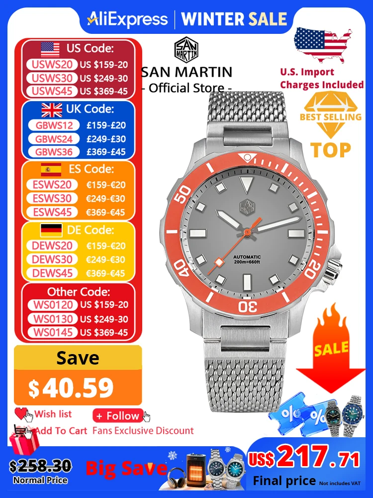

San Martin Original Design Diver 39.5mm V2 Men Watch NH35 Automatic Mechanical Watch Milanese Bracelet Waterproof 200m Luminous