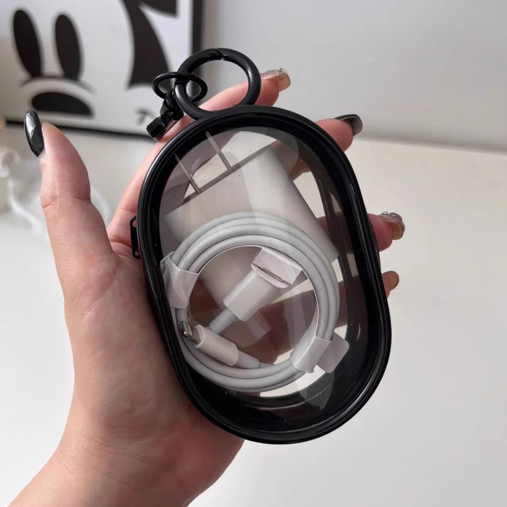 휴대용 미니 투명 지퍼 보관 가방 - 이어폰 및 충전기용 공간 절약형 정리함, 편리한 키체인 루프로 다용도