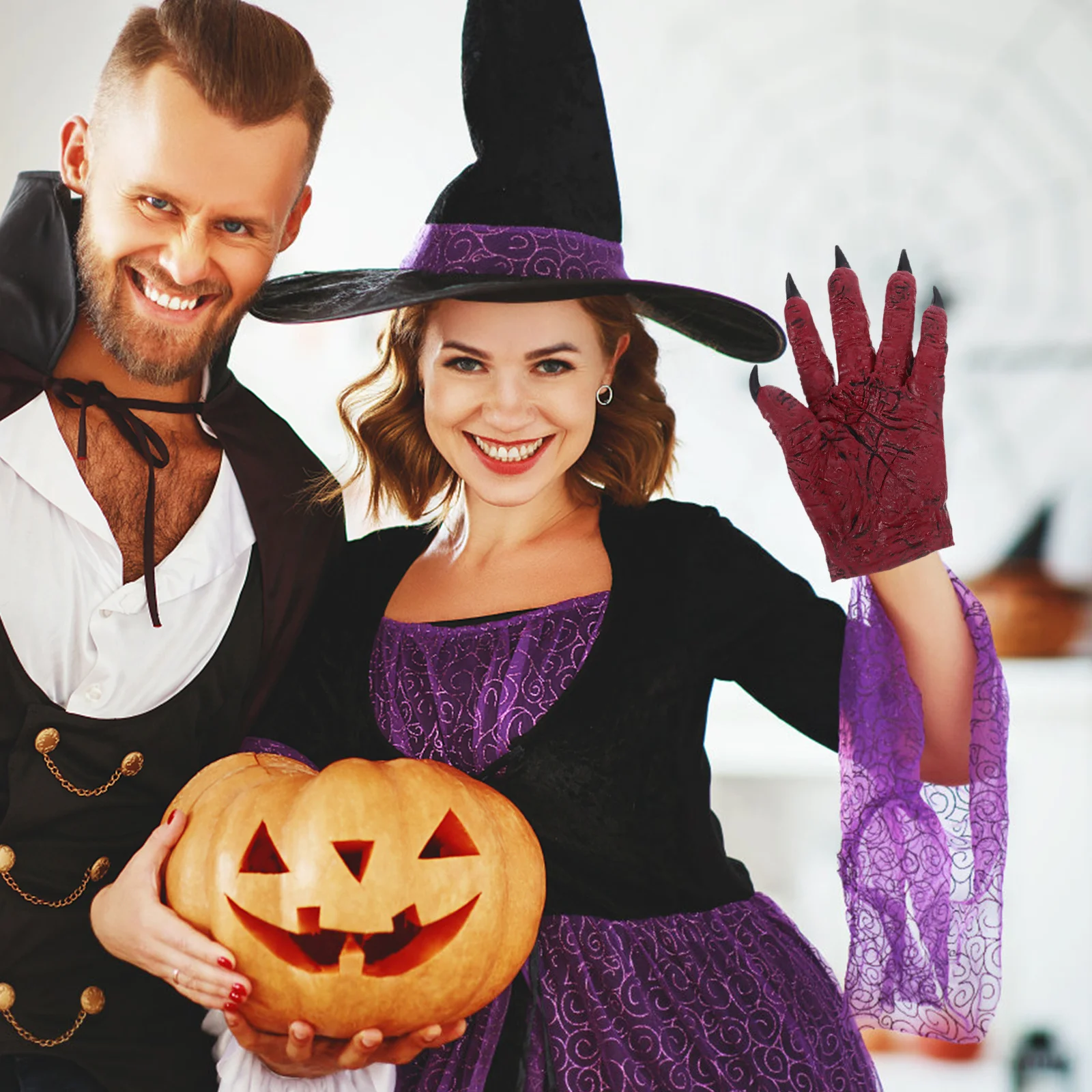 

1 Pair Halloween Devil Gloves Red Scary Claw Design Demon Paw Costume Props For Cosplay Party Masquerade Dress Up Role Play Wolf