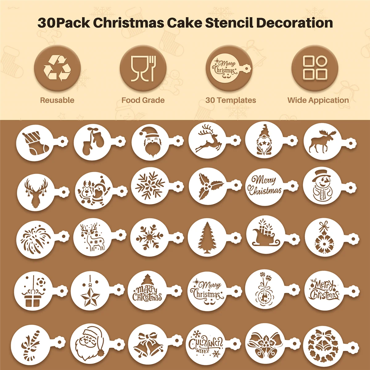 30 Pieces Cookie Stencils Cake Templates Coffee Stencils Reusable Painting Cake Stencil Templates Embossing Moulds