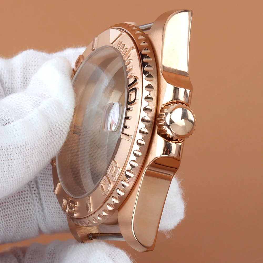 ローズゴールド/ゴールド 40mm ケース ヨットマスター SUB GMT セイコー NH34 NH35 NH36 NH38 ムーブメント サファイアガラス 防水時計ケース