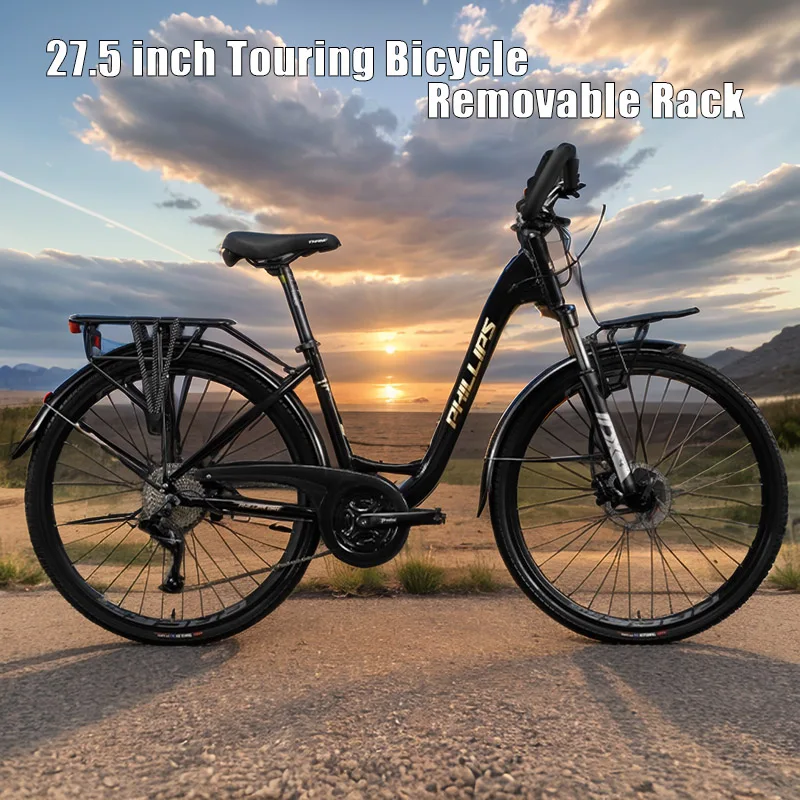 

27,5-дюймовый туристический велосипед для дальних поездок с рулем-бабочкой, дорожный велосипед с амортизацией, горный велосипед MTB со съемными полками